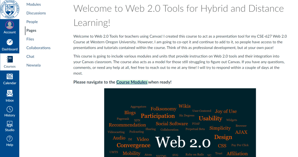 Button linked to Canvas Web 2.0 Tools podcasting training.