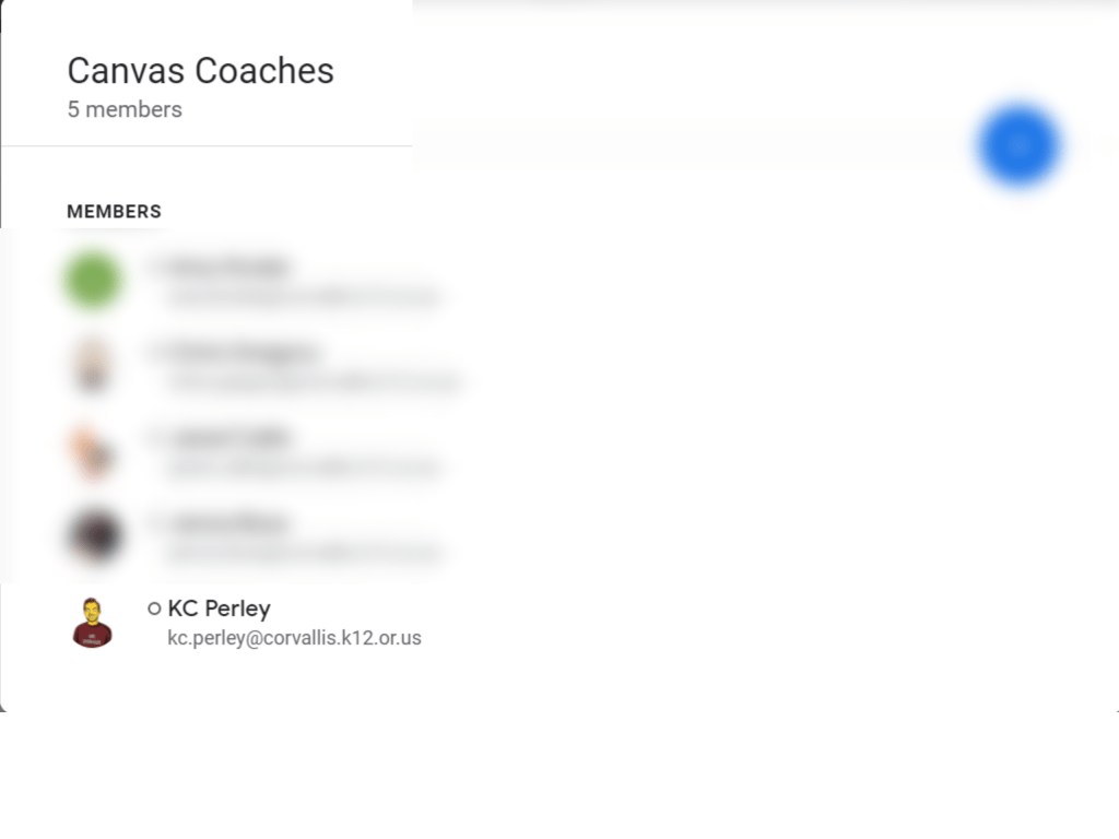 Canvas Coaches Google Chat, blurred 